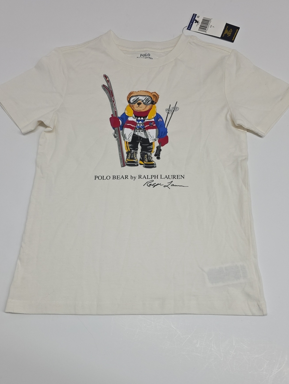 NWT Ralph Lauren White Tee with Polo Bear Ski Graphic Size 7Y